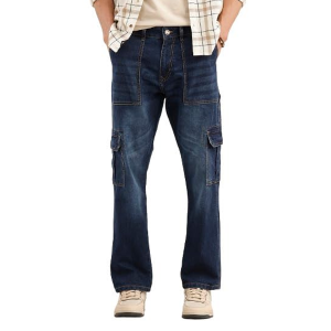 Men's Cotton Stretch Cargo Jeans | Solid | Straight Fit