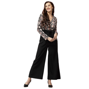 Women’s Polyester Semi-Formal Jumpsuit with Round Neck Half Sleeves Adjustable Waist Tie