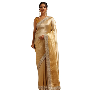 Womens Tissue Chevrons Zari Woven Saree With Sequins