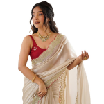 Women's Shimmer Satin Sequence Embroidery Work Border Saree With Unstitched Blouse Piece