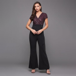 Women's Halter Neck Sleeveless Solid Wide Leg Sequin Paneled Regular Length Jumpsuit