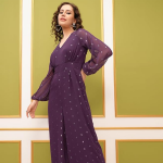 Women's Long Sleeves V-Neck Self Design Jumpsuit |Stylish | Casual