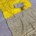 Linen Cotton Saree with Black Mirror Work