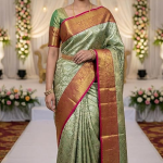 Women’s Green Art Silk Saree Woven with Zari Tissue | Kanjivaram Style Saree | Rich Pallu & Tassels | 6.2 Mtrs