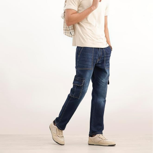 Men's Cotton Stretch Cargo Jeans | Solid | Straight Fit