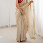Women's Shimmer Satin Sequence Embroidery Work Border Saree With Unstitched Blouse Piece