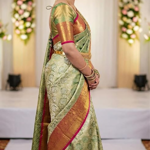 Women’s Green Art Silk Saree Woven with Zari Tissue | Kanjivaram Style Saree | Rich Pallu & Tassels | 6.2 Mtrs