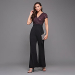 Women's Halter Neck Sleeveless Solid Wide Leg Sequin Paneled Regular Length Jumpsuit