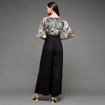 Women's V- Neck Ruffled Sleeve Wide Leg Regular-Length Polyester Printed Jumpsuit