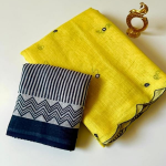 Linen Cotton Saree with Black Mirror Work