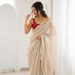 Women's Shimmer Satin Sequence Embroidery Work Border Saree With Unstitched Blouse Piece